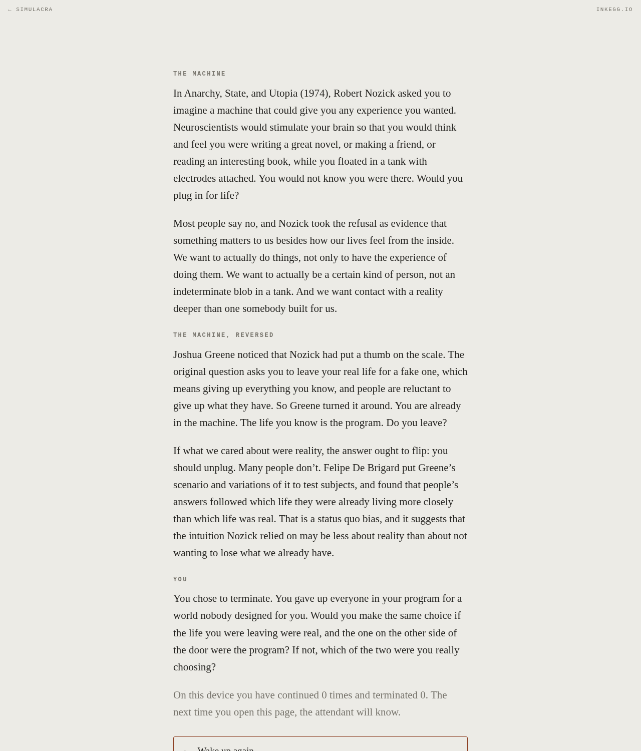 THE EXPERIENCE MACHINE — view 6