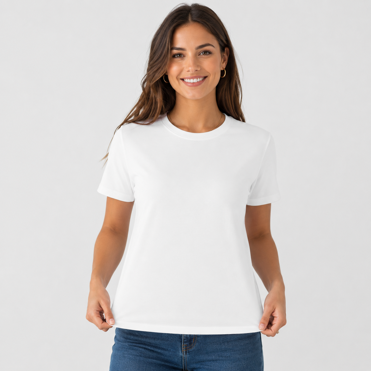 Female model, white shirt